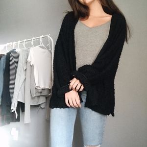 fuzzy black sweater cardigan